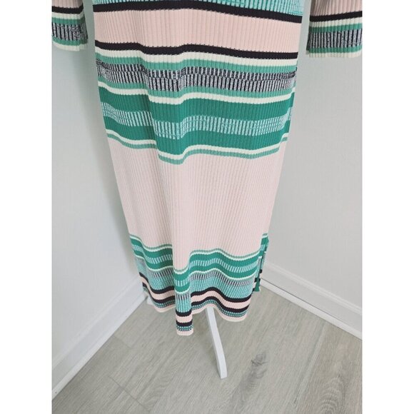 Tuckernuck Stevie Knit Sweater Color Blocked Striped V-Neck Ribbed Midi Dress S - Picture 6 of 12